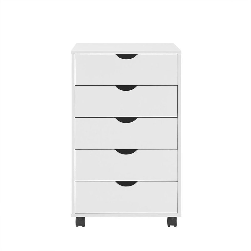 Inbox Zero 5 Drawer Chest, Wood Storage Dresser with Wheels